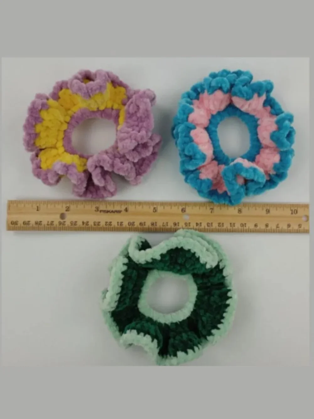 Lot‎ of 3 Handmade Ruffle Chenille Hair Scrunchies Pony Tail Set of 3